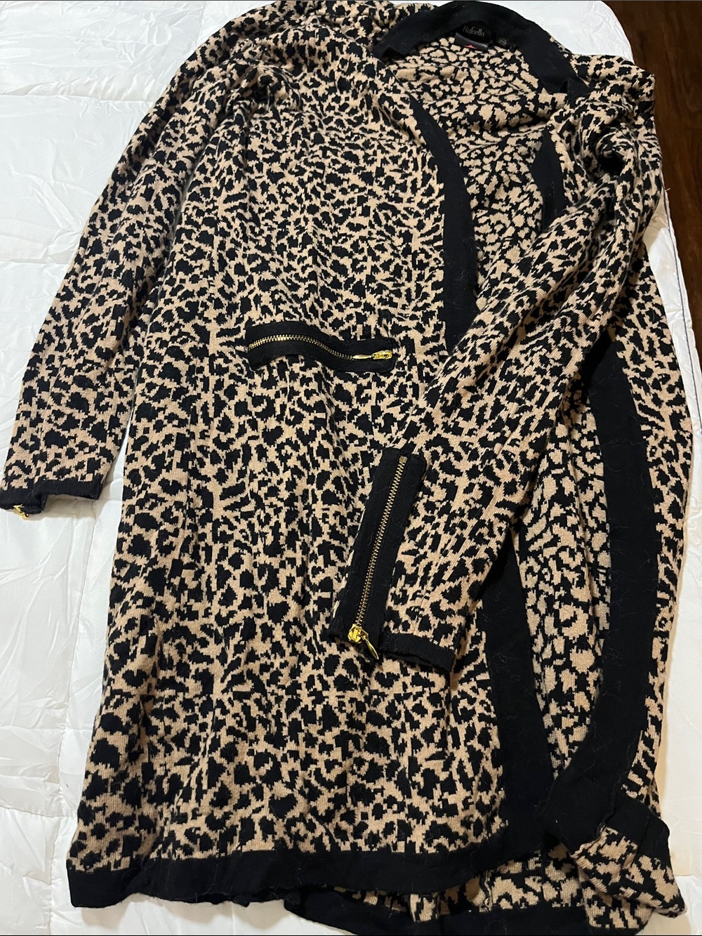 Leopard Print Knit Long Coatigan with Zip Details